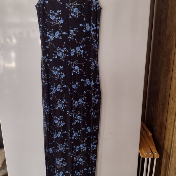 Vintage 90s Navy Blue Floral Maxi Shift - Picture 2 of 4